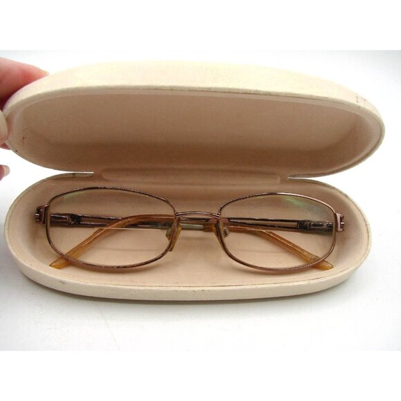 Full Rim Gold Oval Eyeglasses Frame Abalone Shell Insets Arms w/ Case Rose Gold? - Picture 2 of 13